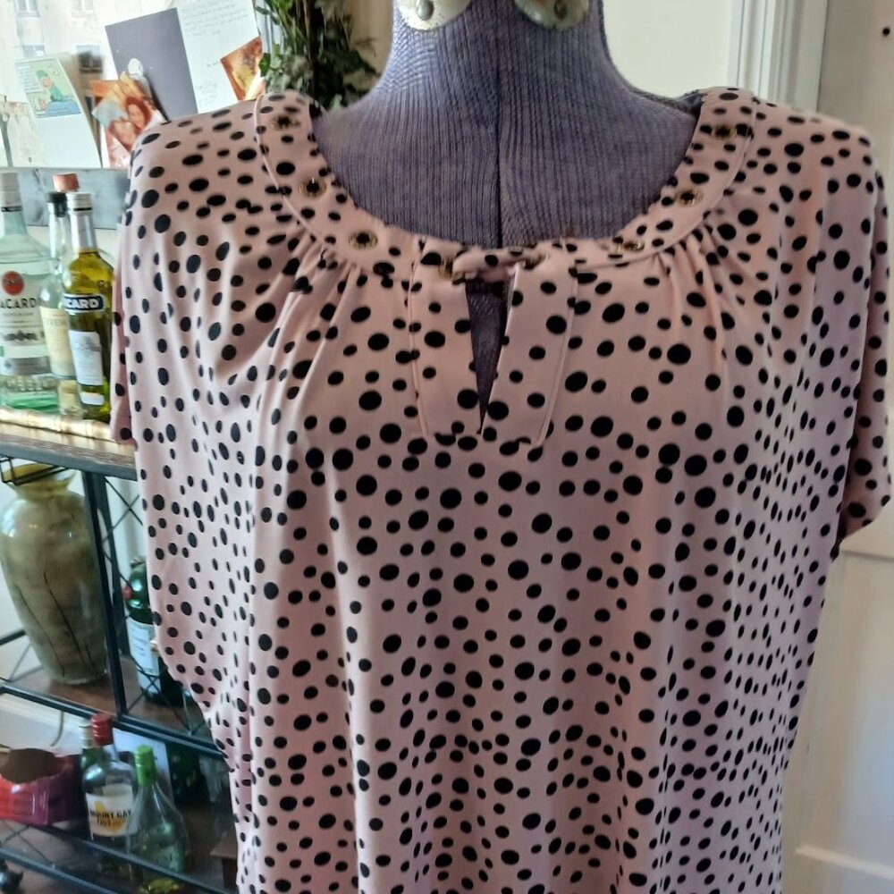 NY Collection Top Shirt Women's Pink & Black spotted Size PXL